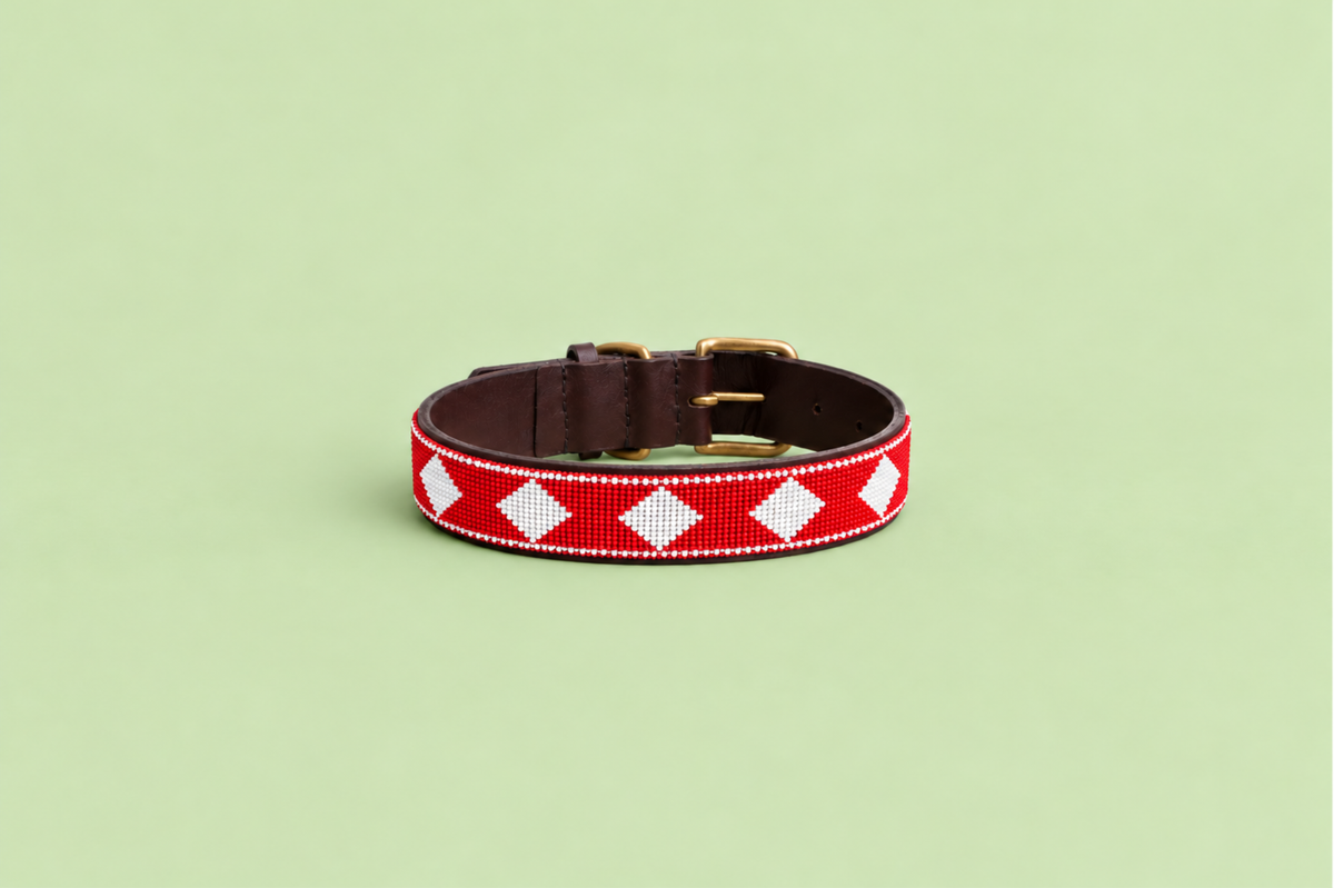 Perlenhalsband | Rot & Weiß
