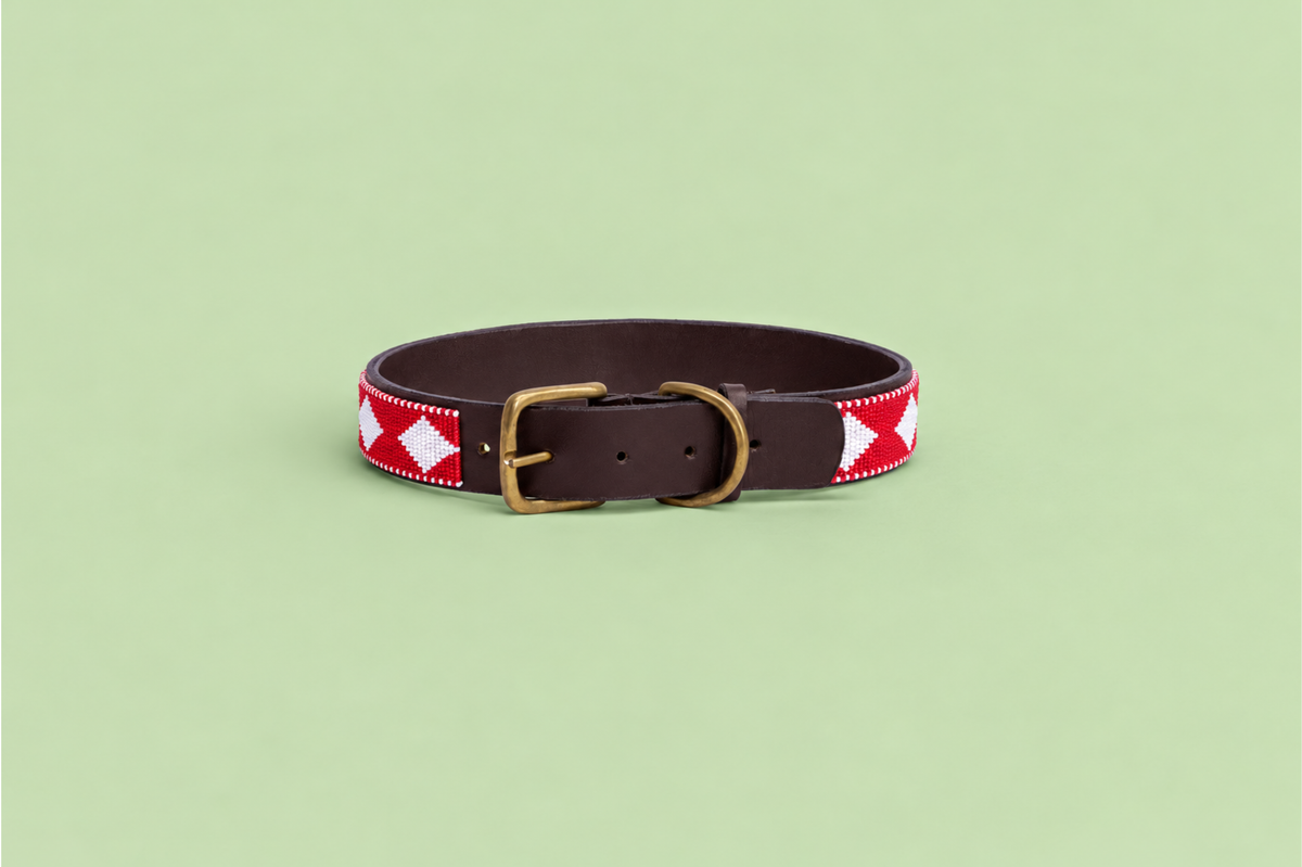 Perlenhalsband | Rot & Weiß